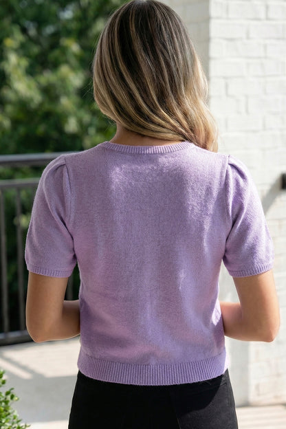 Orchid Petal Short Sleeve Soft Cardigan Sweater T Shirt