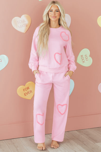 Phalaenopsis Chenille Heart Pattern Casual 2pcs Pants Set