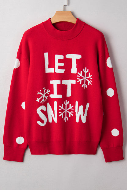 Red Dahlia LET IT SNOW Graphic Christmas Holiday Loose Sweater