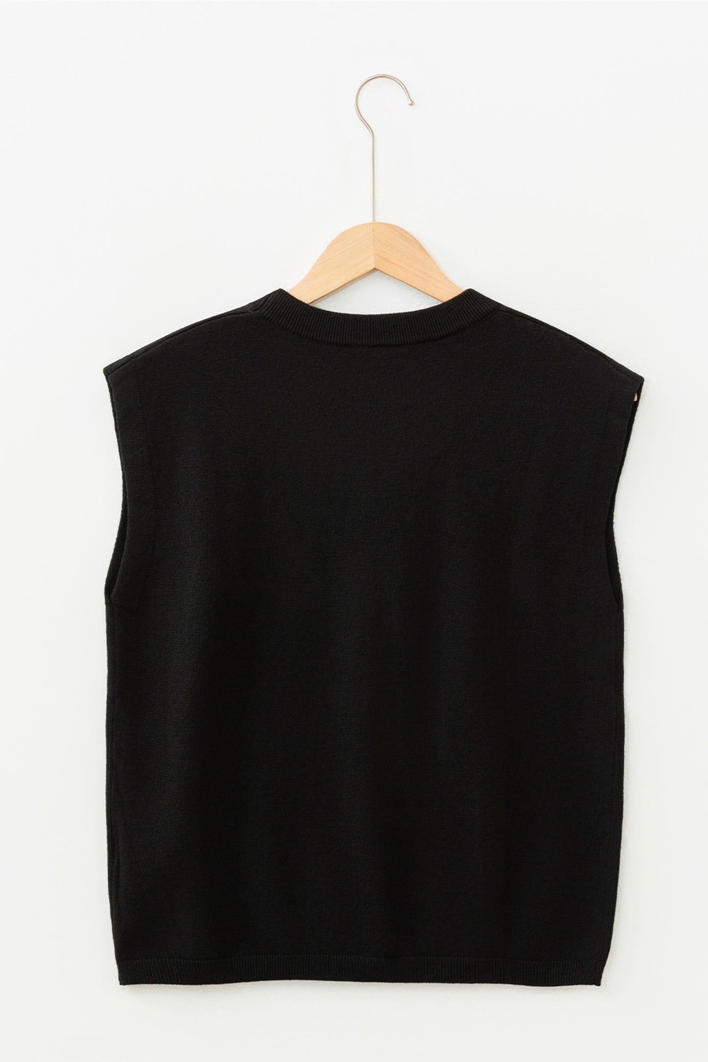 Black Solid Color Crew Neck Knit Cap Sleeve Sweater