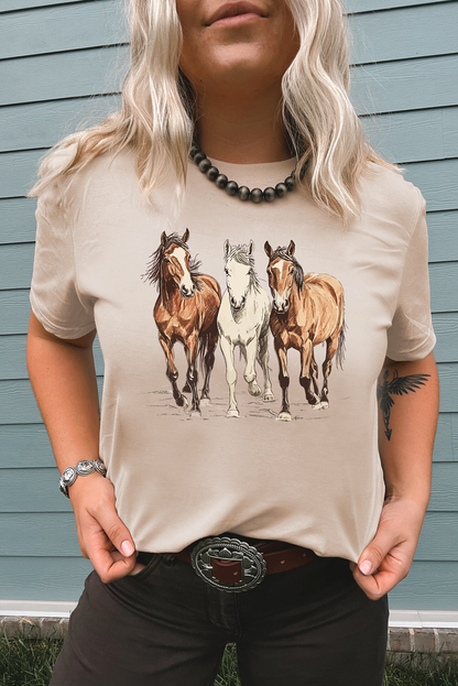 Khaki Gallant Horses Printed Casual T Shirt