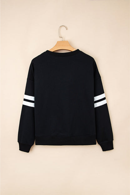 Navy Blue Varsity Striped Detail Drop Shoulder Oversized Sweatshirt