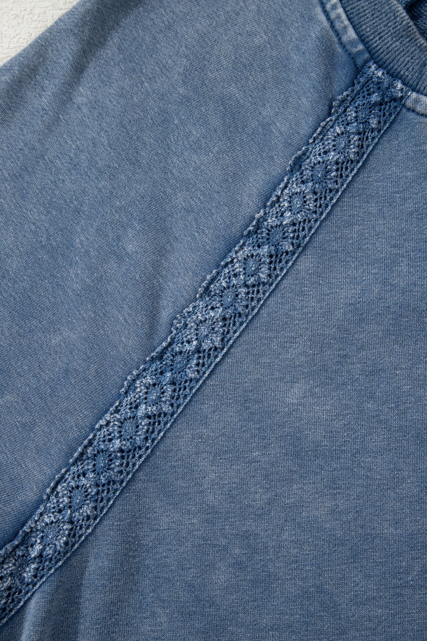 Red Dahlia Lace Patchwork Detail Notched Neck Mineral Wash Baggy Sweatshirt