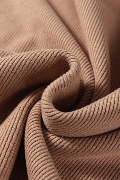 Rose Tan Lace Drawstring Pullover Hoodie and High Waist Pants Corduroy Suit