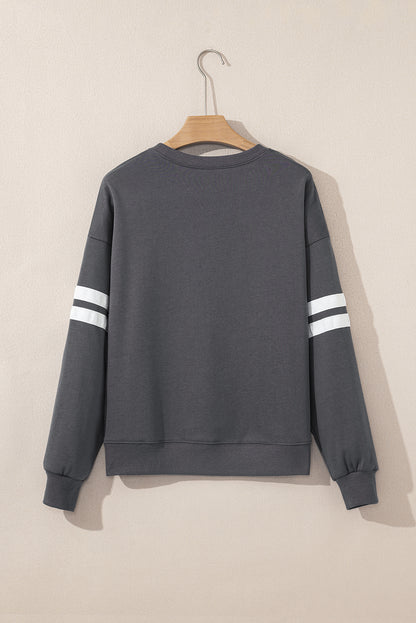 Coffee Varsity Striped Detail Drop Shoulder Oversized Sweatshirt