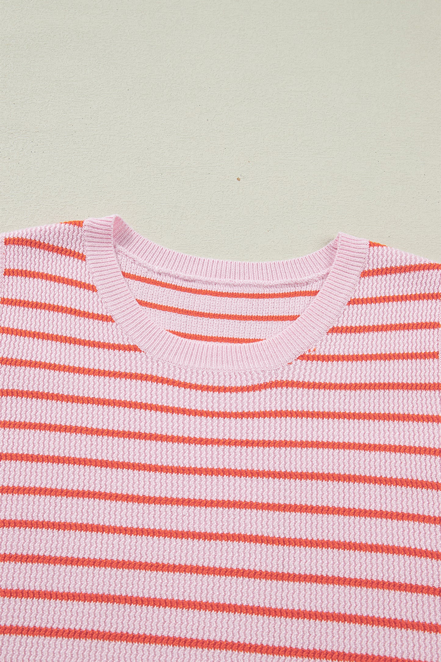 Pink Stripe Textured Knit Sleeveless Casual Sweater Top
