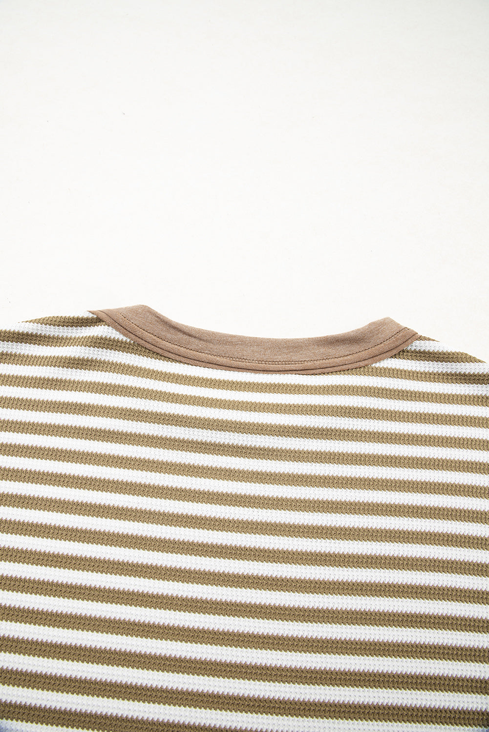 Khaki Stripe Thermal Knit Drop Shoulder Casual Top