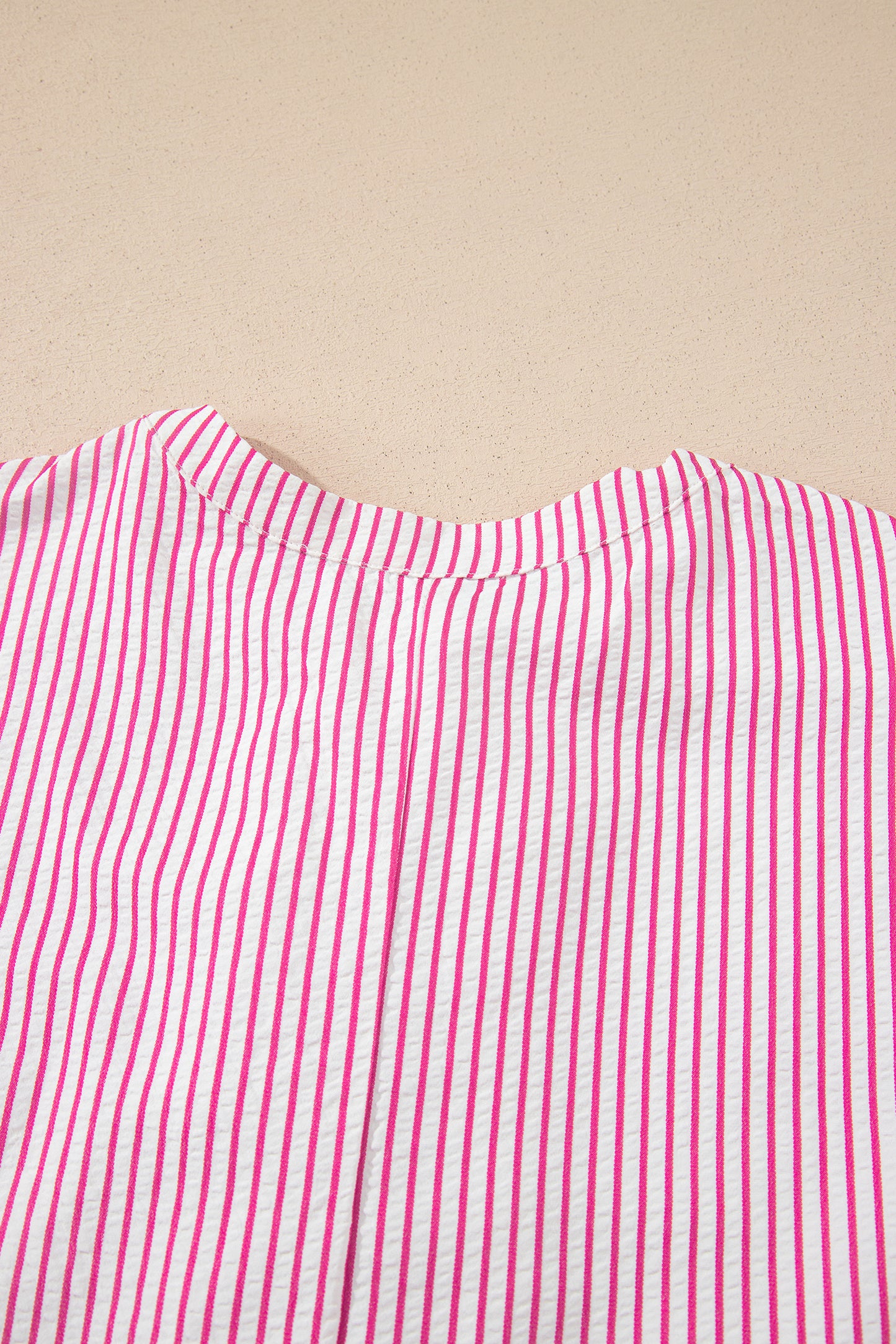Red Stripe Frilled Detail Half Buttons Short Sleeve Long Dress
