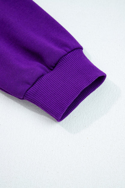 Tillandsia Purple Varsity Contrast Banded Sleeve Shift Sweatshirt Dress