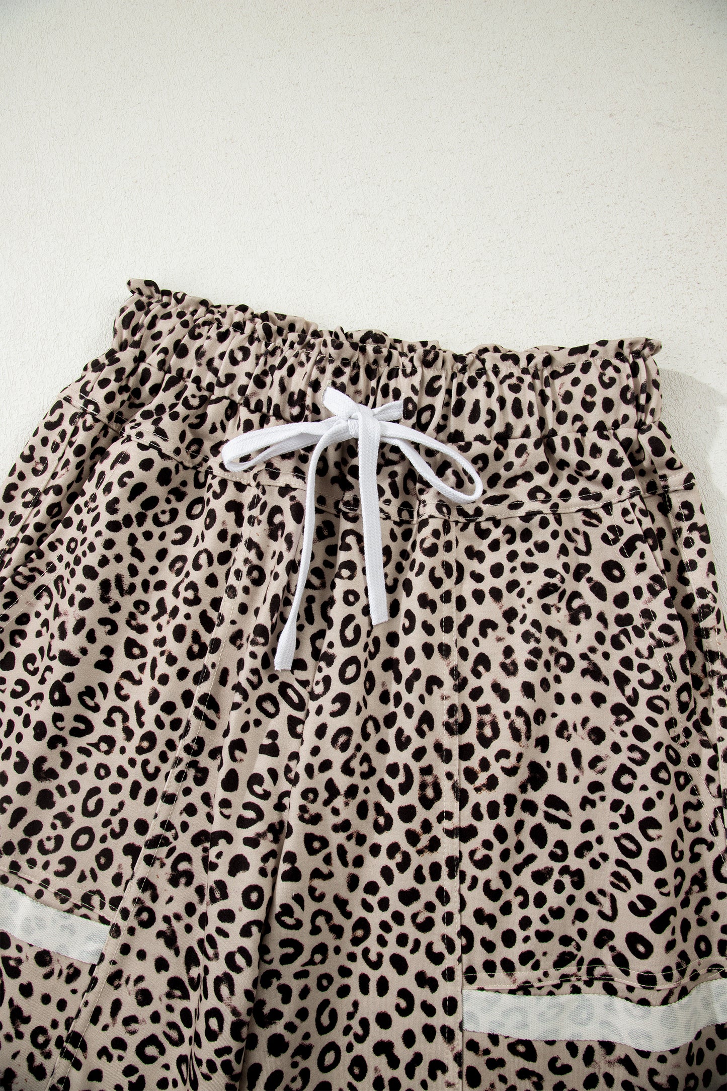 Khaki Animal Print Wide Leg Terry Knit Pants