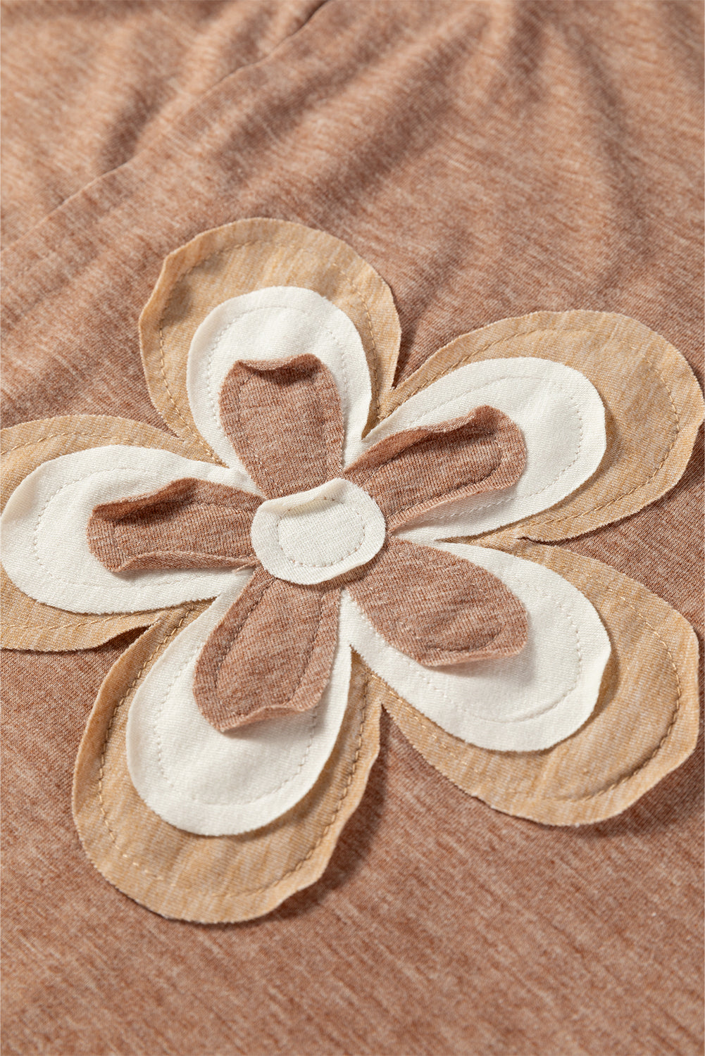 Straw Yellow Floral Patchwork V Neck Long Sleeve T Shirt