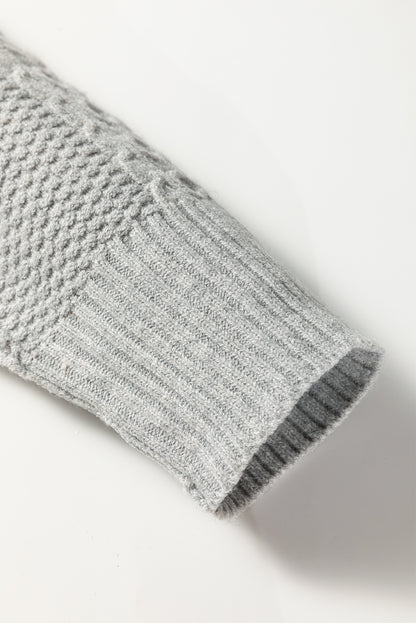 High Cable Knit Quarter Zip Ribbed Trim Loose Sweater Dress