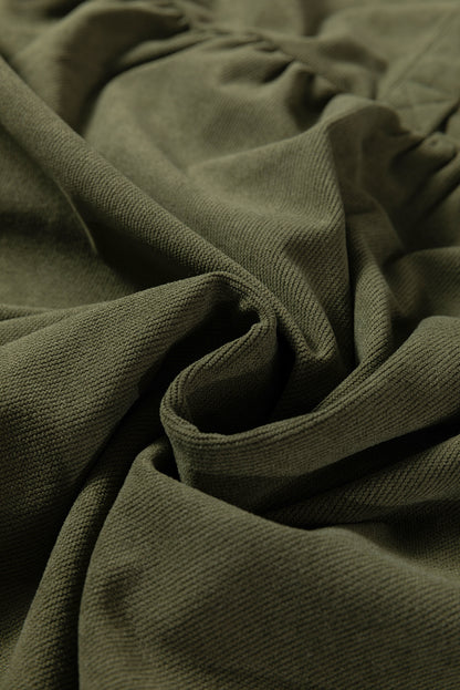 Black Corduroy Half Button Collared Long Sleeve Mini Dress