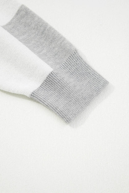 Gray Plus Size Checkered Pattern Button Polo Collar Split Sweater