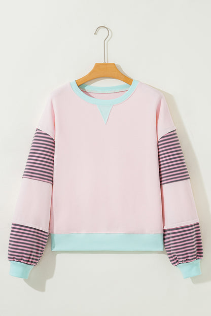 Parchment Striped Colorblock Patchwork Drop Shoulder Sweatshirt