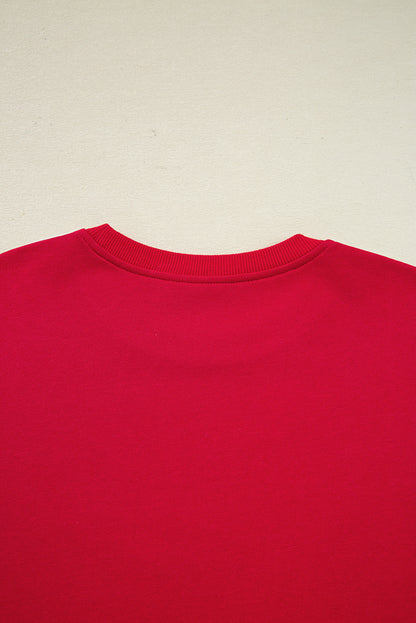 Fiery Red Varsity Striped Detail Crewneck Pullover Elastic Sweatpants 2pcs Outfit