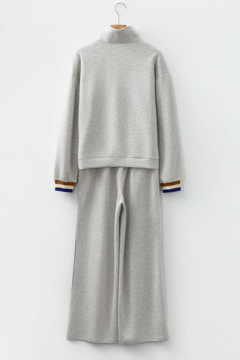 Gray Striped Patchwork Quarter Zip Pullover Loose Pant Set