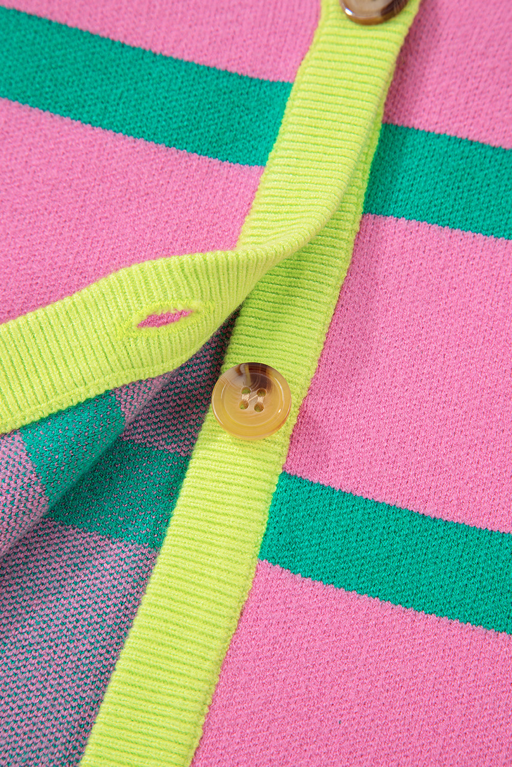 Pink Stripe Colorblock Drop Shoulder Buttoned Loose Cardigan