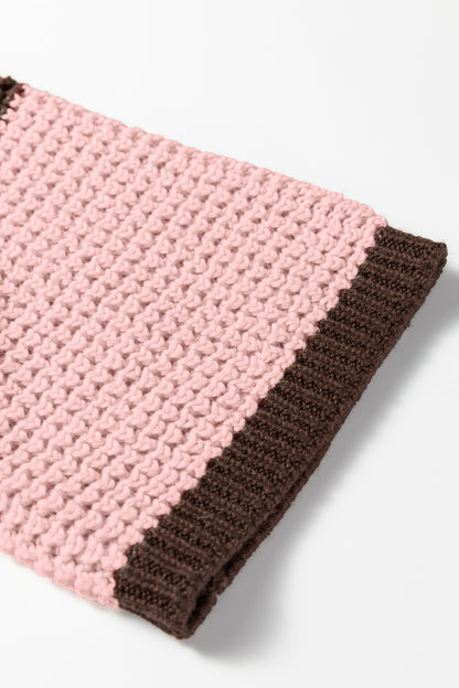 Fushia Striped Color Block Thermal Textured Knit Drop Shoulder Sweater