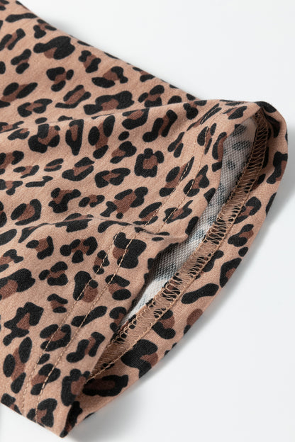 Brown Leopard Loose Tee Drawstring Waist Barrel Pants Set