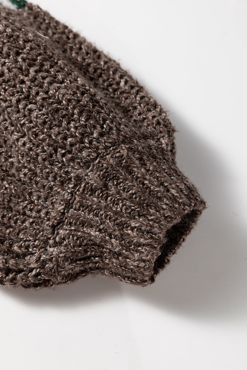 Brown Color Block Patchwork Knotted Back Loose Fit Sweater