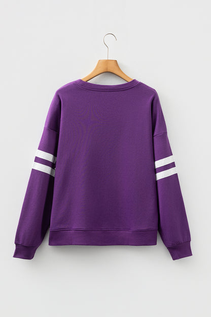 Tillandsia Purple Varsity Striped Detail Drop Shoulder Oversized Sweatshirt