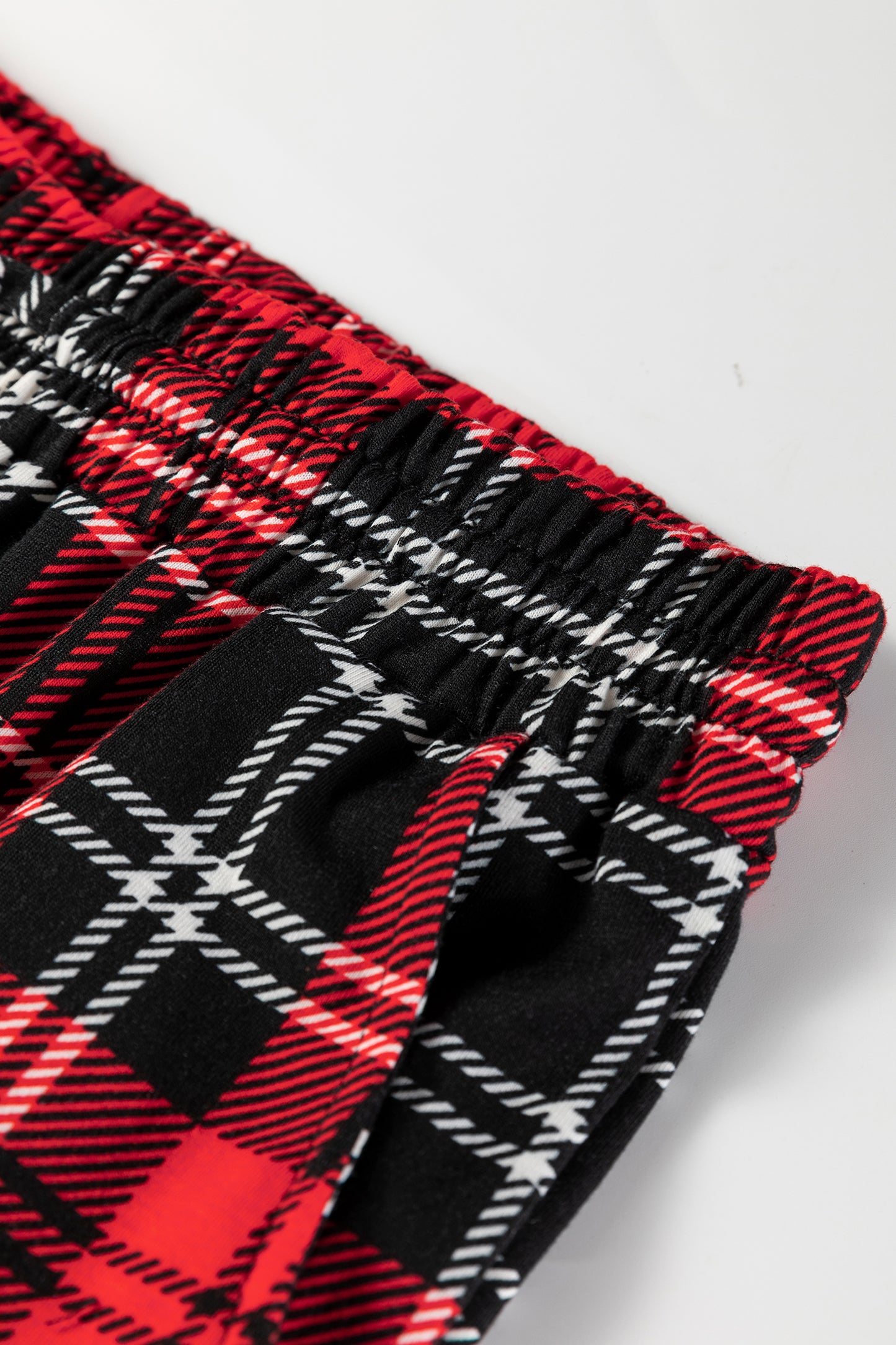 Red Festive Plaid Print Round Neck Long Sleeve and Pants 2 Piece Lounge Set