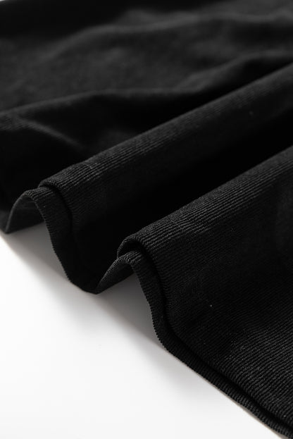 Black Corduroy Half Button Collared Long Sleeve Mini Dress