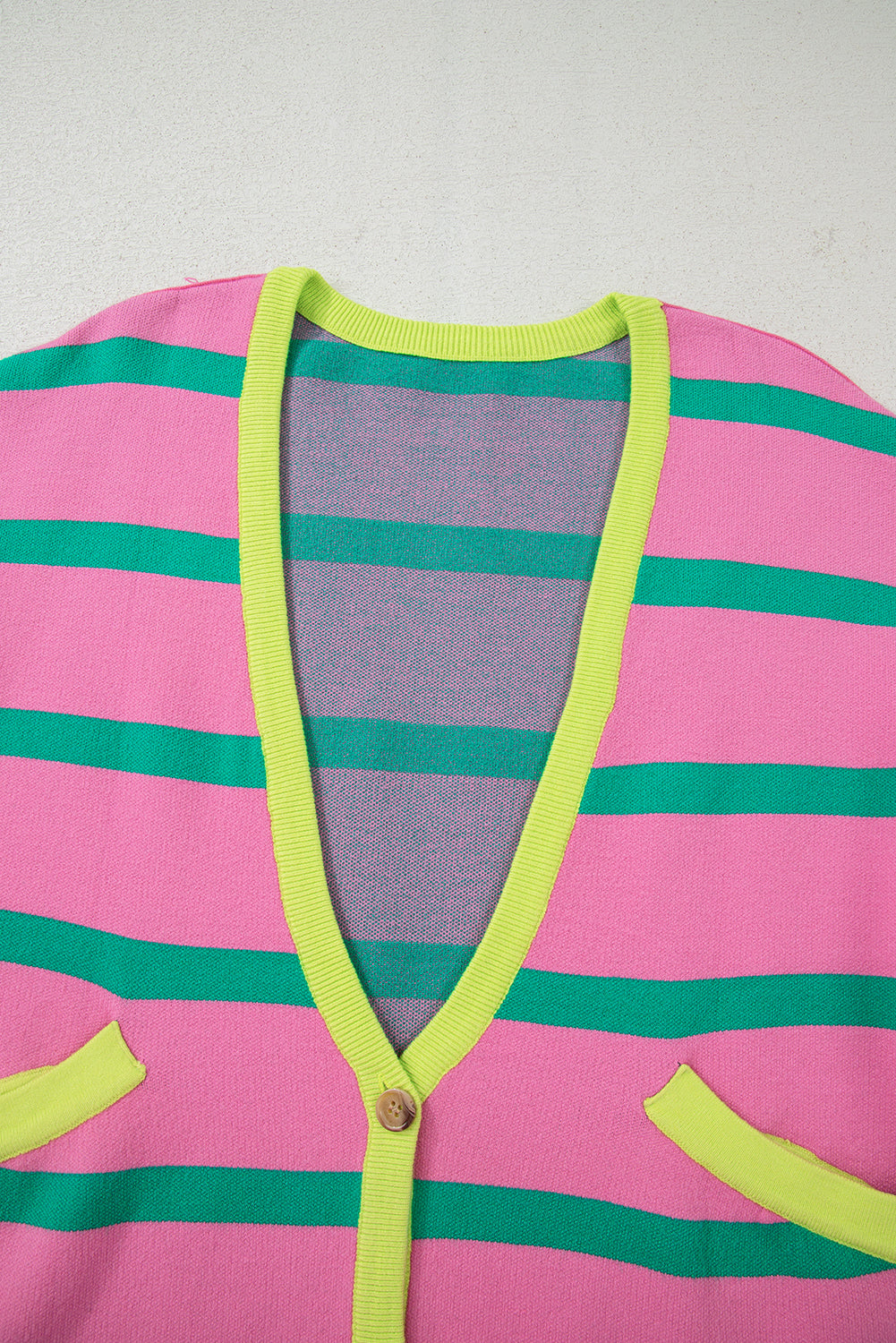 Pink Stripe Colorblock Drop Shoulder Buttoned Loose Cardigan