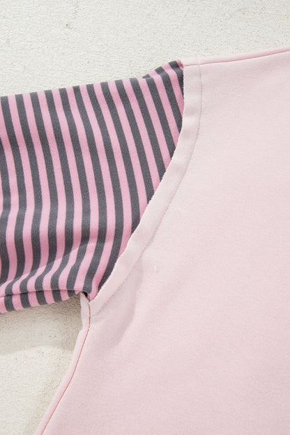 Parchment Striped Colorblock Patchwork Drop Shoulder Sweatshirt