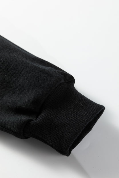 Black Leopard Print Patchwork Varsity Raglan Sleeve Sweatshirt Dress