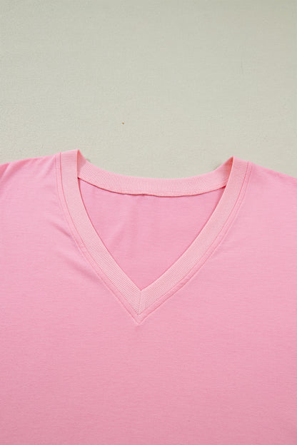 Bonbon V Neck Pleated Short Puff Sleeve Plus Size Blouse