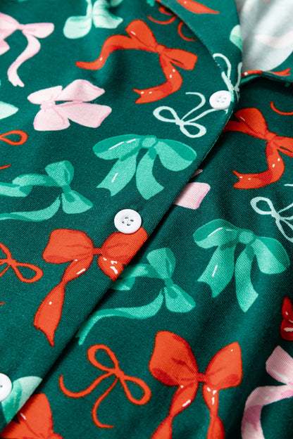 Green Festive Bow Print 2pcs Pajama Pant Set