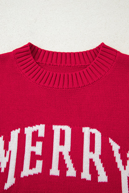 Fiery Red MERRY Letter Pattern Christmas Holiday Baggy Sweater