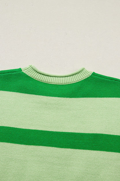 Green Stripe Oh for Lucks Sake St Patricks Day Short Sleeve Sweater
