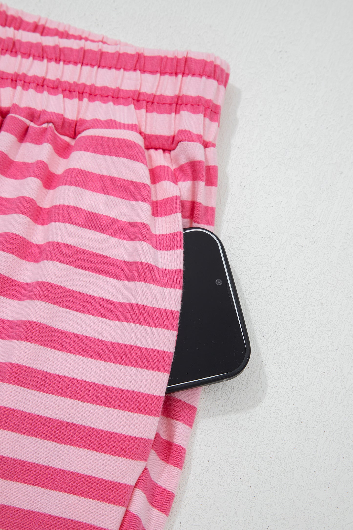 Rose Stripe Drop Shoulder Round Neck Top and Buttoned Straight Pants Two Piece Set