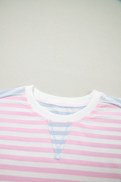 Casual Stripe Oversize Dolman Sleeve Patchwork T Shirt