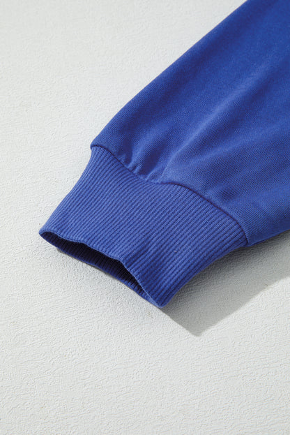 Sky Blue Varsity Striped Detail Drop Shoulder Oversized Sweatshirt