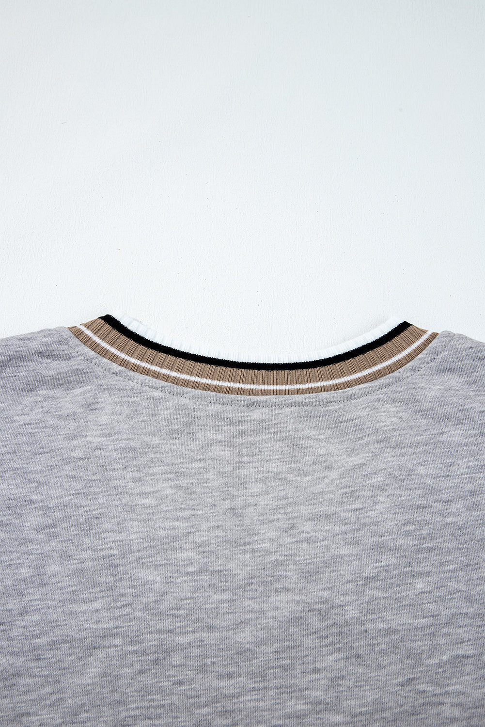 Parchment Varsity Contrast Striped Trim V Neck Sweatshirt