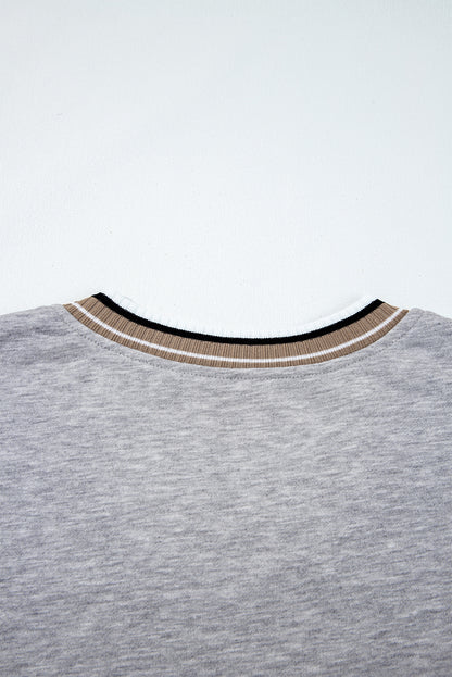 Parchment Varsity Contrast Striped Trim V Neck Sweatshirt
