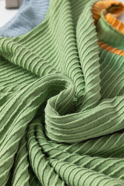 White Color Block Corded Knit Crew Neck Tee