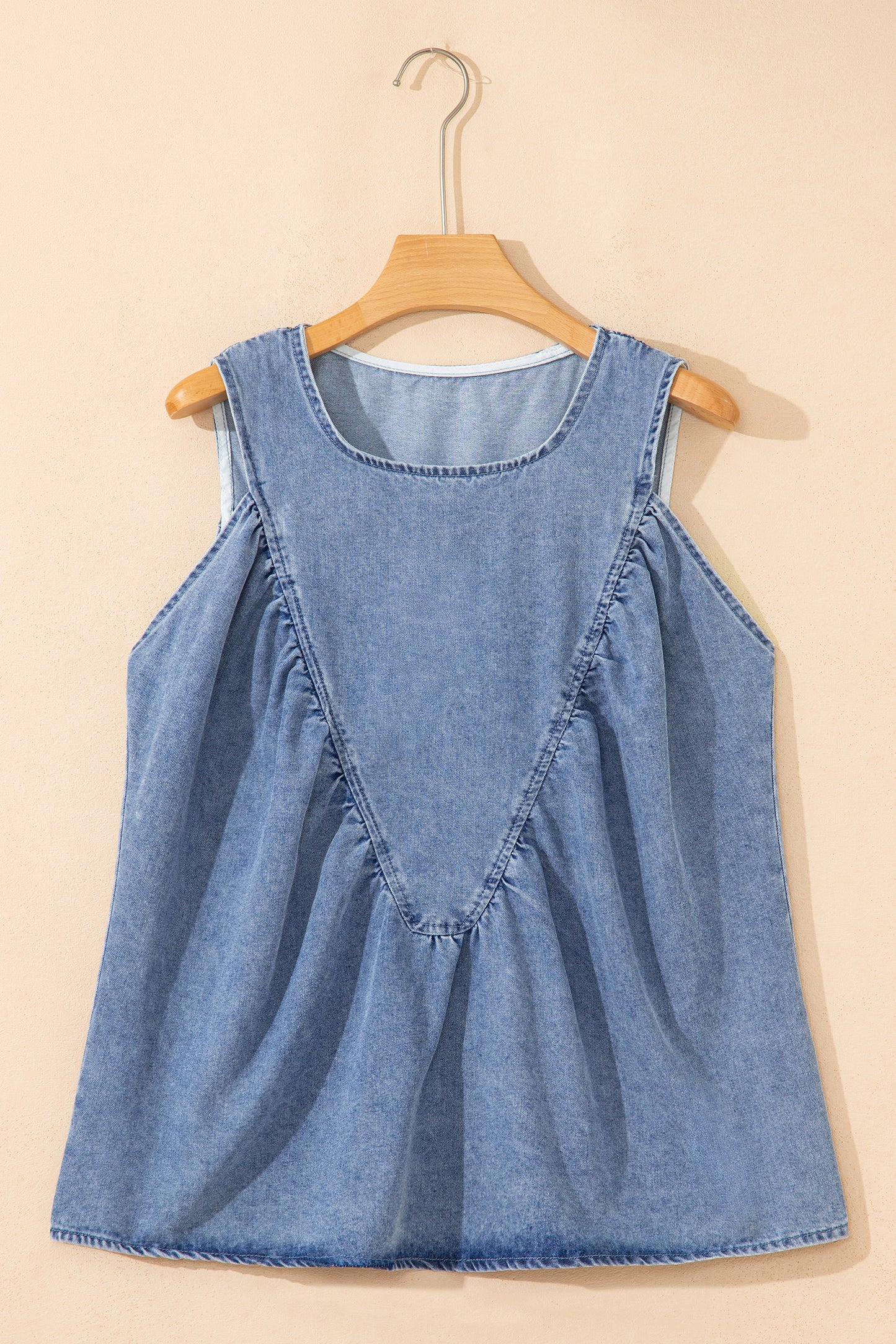 Myosotis Denim Pleated Patchwork Sleeveless Top