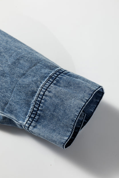 Blue Beau Chest Pocket Raw Hem Denim Loose Shirt Dress