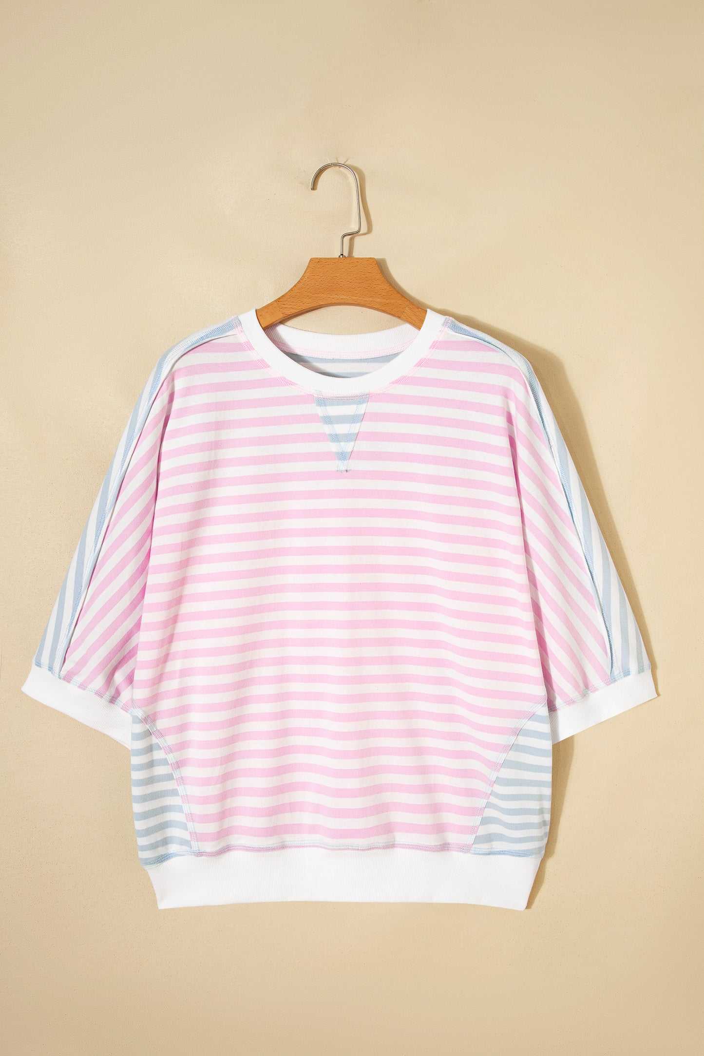 Casual Stripe Oversize Dolman Sleeve Patchwork T Shirt
