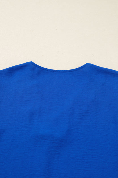 Sky Blue Frilled V Neck Bracelet Sleeve Shift Mini Dress