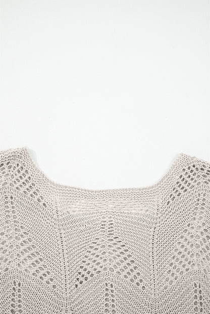 Seagrass Hollow Out Knit 7/8 Sleeve Casual Sweater