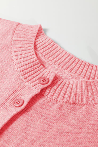 Peach Blossom 3/4 Sleeve Boxy Knit Button Down Sweater Cardigan