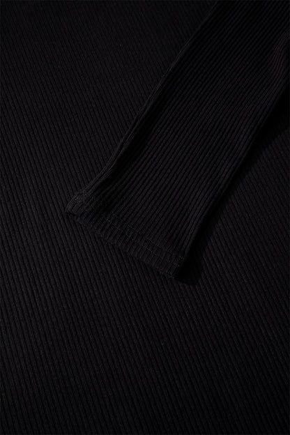 Black Ribbed Long Sleeve Crew Neck Solid Color Bodysuit