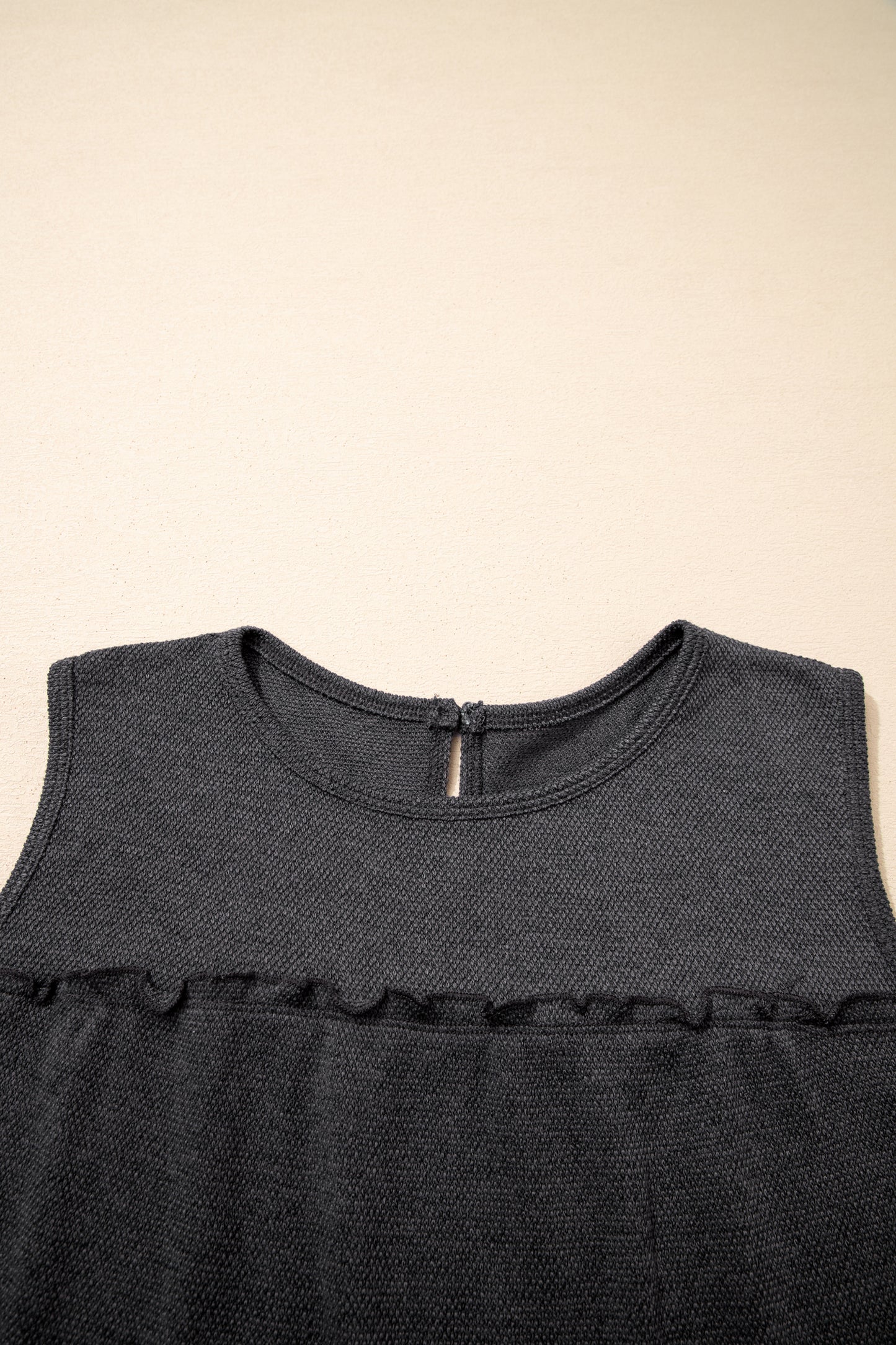 Dark Grey Tiered Frill Trim A-line Tank Top