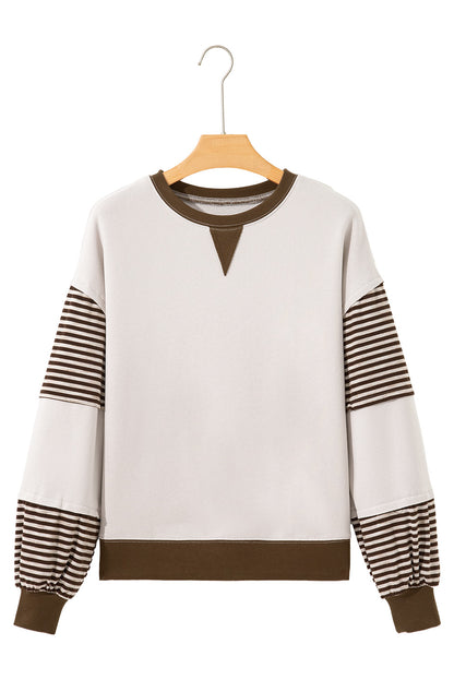 Parchment Striped Colorblock Patchwork Drop Shoulder Sweatshirt